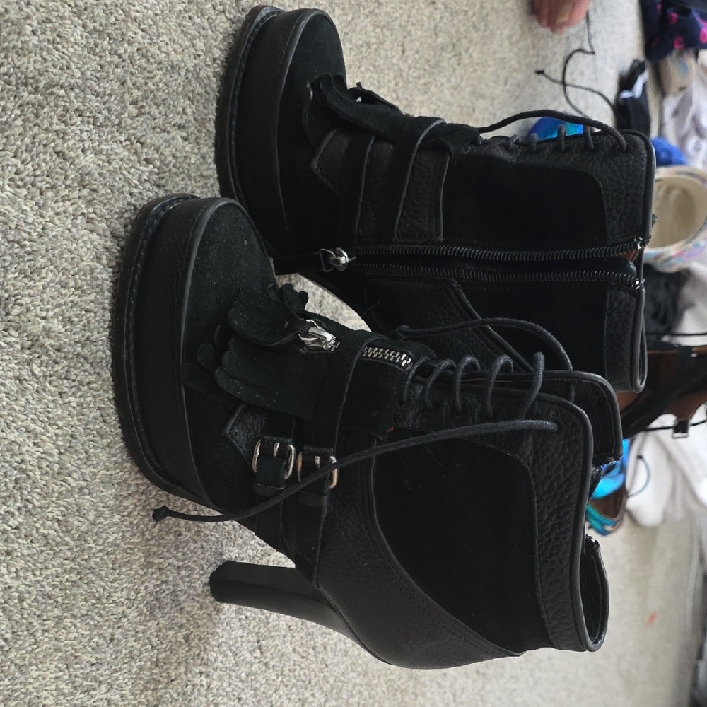Tabitha Black Heeled Boots with Buckle Detail